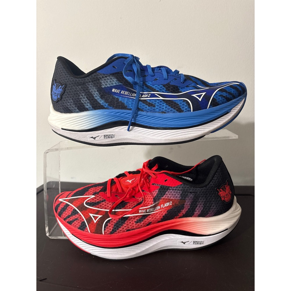 Mizuno Wave Rebellion Flash 2 Oni Hayai Running Shoes Red Blue Men's 11.5
